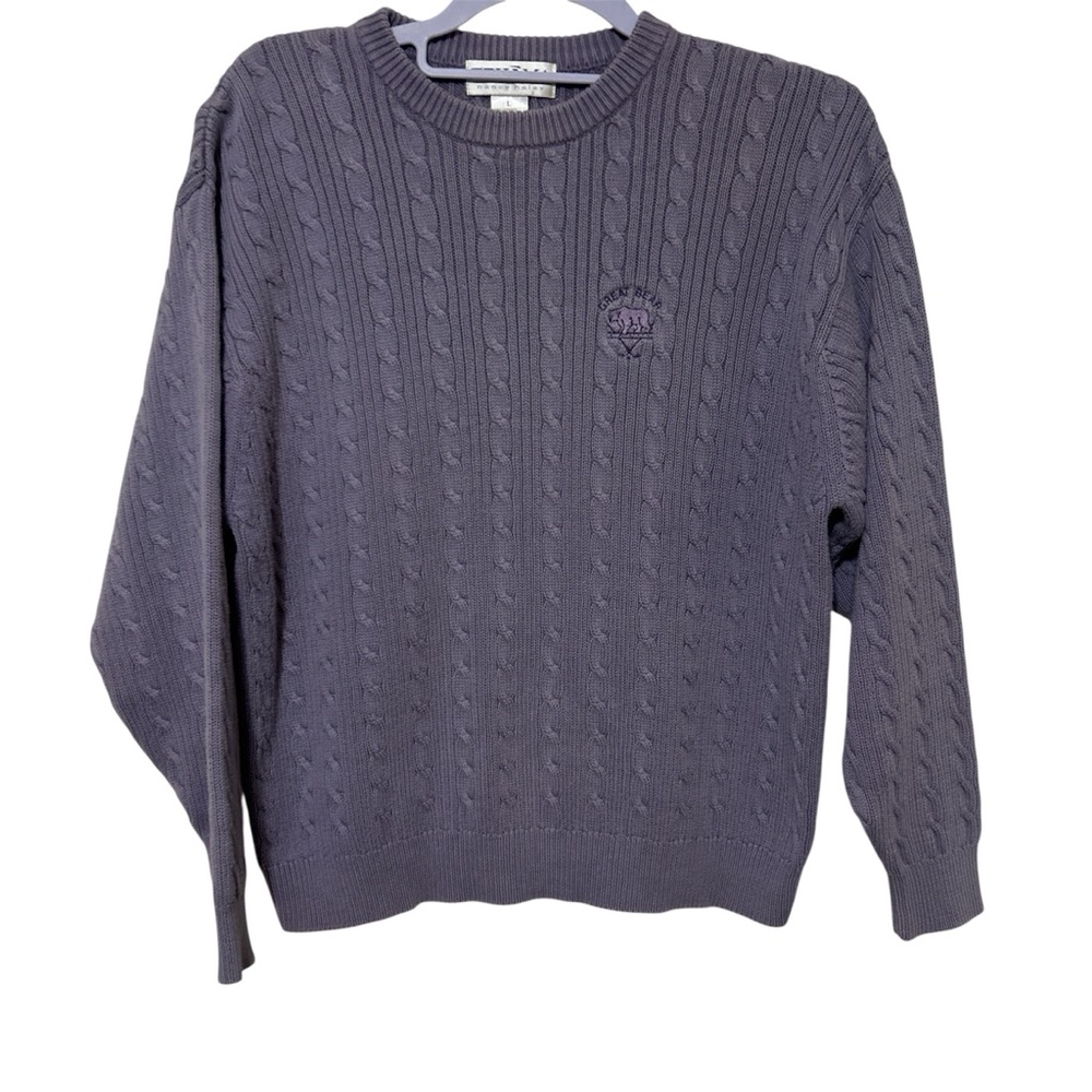 Tehama Nancy Haley Purple Cable Knit Great Bear Golf Cotton Sweater Large
